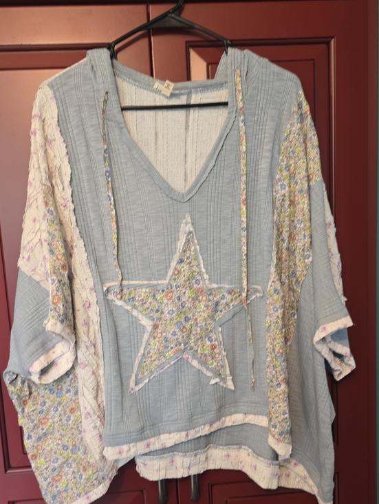 POL Tops - POL Light Blue Patchwork Star Tunic